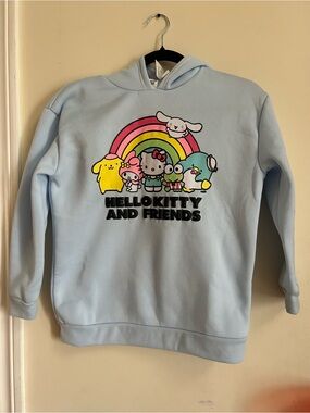 HELLO KITTY Pastel Blue Hoodie with Rainbow Friends Graphic